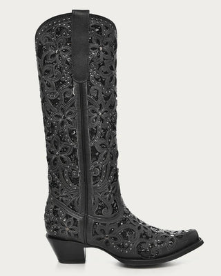Midnight Orchid Tall Crystal Snip Toe Boots in Black by Corral Boots