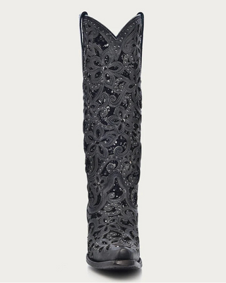 Midnight Orchid Tall Crystal Snip Toe Boots in Black by Corral Boots
