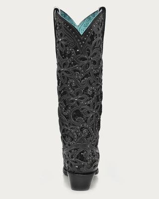 Midnight Orchid Tall Crystal Snip Toe Boots in Black by Corral Boots
