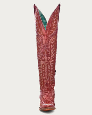 Scarlet Reign Tall Embroidered J Toe Boots in Distressed Red by Corral Boots