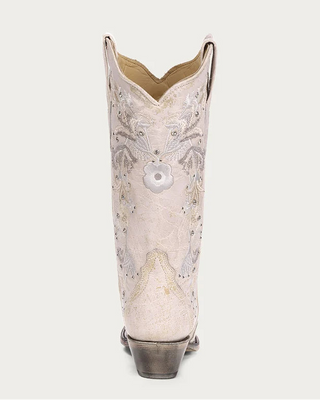 Crystal Meadow Floral Snip Toe Boots in White by Corral Boots