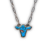 Lulu Cow Pendant Necklace - Turquoise