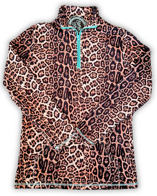 Hear Me Roar Leopard Pullover with Turquoise Zip by Sterling Kreek
