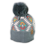 C.C. Aztec Pom Beanie - Forest Green