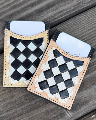 Harlow Checkered Leather Card Holder in Black and White by Countryside Co.