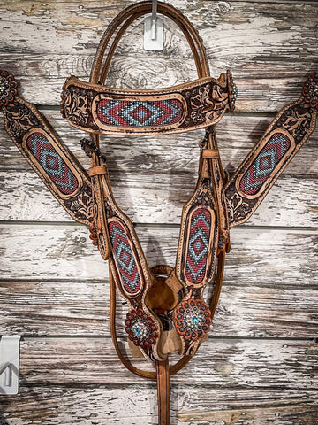 Abigail Brow Headstall & Breastcollar Set - Headstalls & Accessories - Tough 1 - Bronco Western Supply Co.