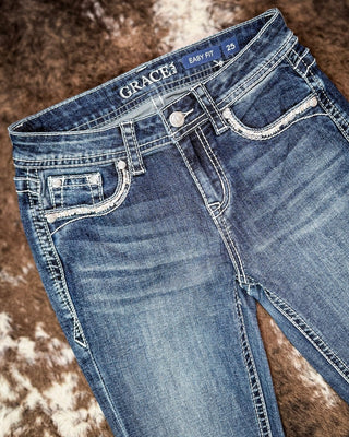 Adobe Arrow Bootcut Jeans in Medium Wash by Grace in LA – Apparel from Bronco Western Supply Co.