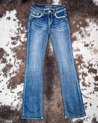 Adobe Arrow Bootcut Jeans in Medium Wash by Grace in LA – Apparel from Bronco Western Supply Co.