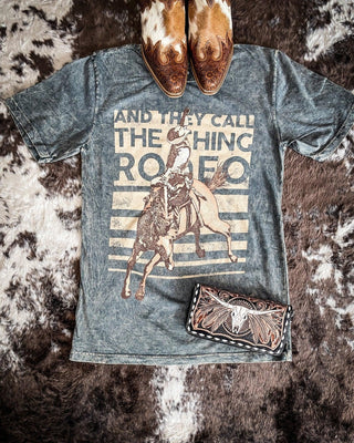 And They Call The Thing Rodeo Graphic Tee - Gray – Apparel from Bronco Western Supply Co.