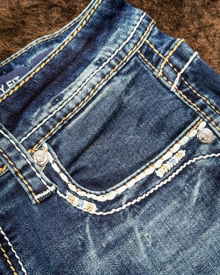 Arielle Aztec Easy Bootcut Jeans in Medium Wash by Grace in LA – Apparel from Bronco Western Supply Co.