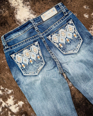 Arielle Aztec Easy Bootcut Jeans in Medium Wash by Grace in LA – Apparel from Bronco Western Supply Co.