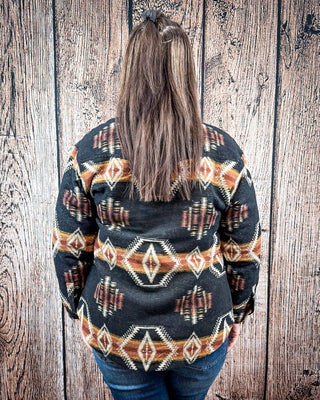 Arroyo Aztec Button Down Shacket – Black, Rust & Cream – Apparel from Bronco Western Supply Co.