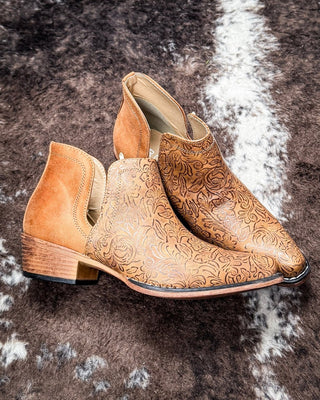 Ava Embossed Bootie in Tan by Roper – Women's Shoes from Bronco Western Supply Co.