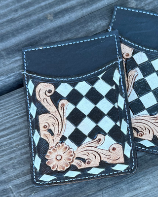 Hadley Checkered Leather Card Holder in Black by Countryside Co.