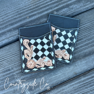 Hadley Checkered Leather Card Holder in Turquoise and Black by Countryside Co.