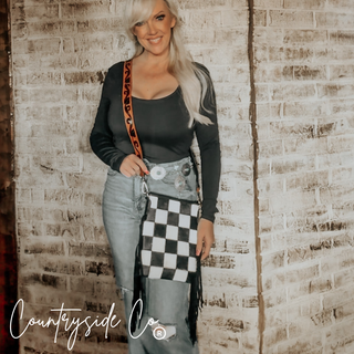 Stockyard Checkered Cowhide Fringe Purse by Countryside Co.