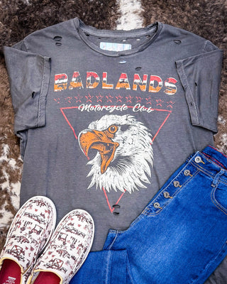 Badlands Motorcycle Club Graphic Tee - Faded Black – Apparel from Bronco Western Supply Co.