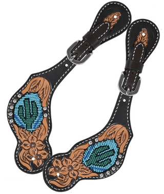 Beaded Cactus Ladies Spur Straps – Spur Straps from Bronco Western Supply Co.