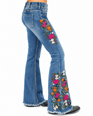 Bloom Floral Embroidered Pull On Trouser Jeans by Cowgirl Tuff – Apparel from Bronco Western Supply Co.