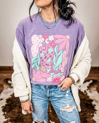 Boho Floral Cowgirl Boots Graphic Tee – Apparel from Bronco Western Supply Co.