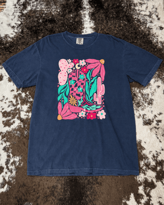 Boho Floral Cowgirl Boots Graphic Tee – Apparel from Bronco Western Supply Co.