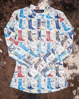 Boot Stamped Collage Mesh Top – Apparel from Bronco Western Supply Co.