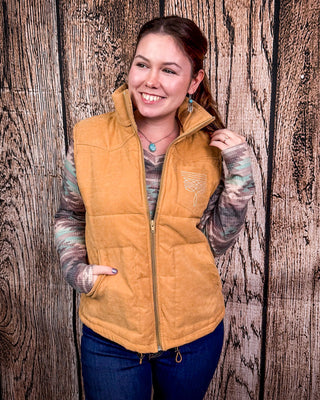 Boot Stitch Puffer Vest in Camel by Lucky & Blessed – Apparel from Bronco Western Supply Co.