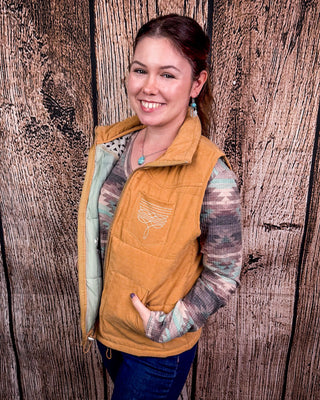 Boot Stitch Puffer Vest in Camel by Lucky & Blessed – Apparel from Bronco Western Supply Co.