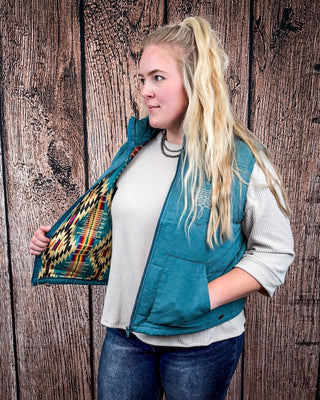 Boot Stitch Puffer Vest in Teal by Lucky & Blessed – Apparel from Bronco Western Supply Co.