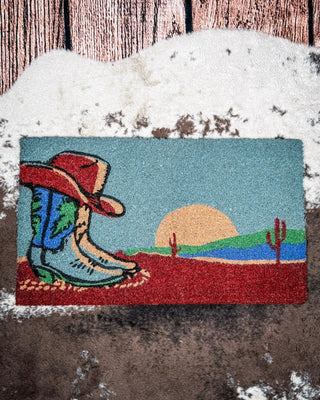 Boots & Sunset Western Coir Doormat – 100% Natural Coconut Husk with Non - Slip Backing – Home Decor from Bronco Western Supply Co.
