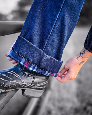 BootStitch Tan Flannel Lined Bootcut Jeans in Dark Wash by Cowgirl Tuff – Apparel from Bronco Western Supply Co.