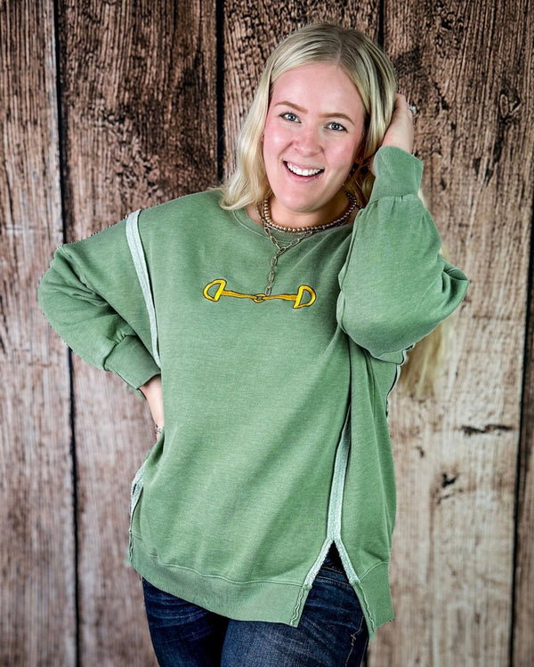Bridle Path Embroidered Pullover in Sage – Apparel from Bronco Western Supply Co.
