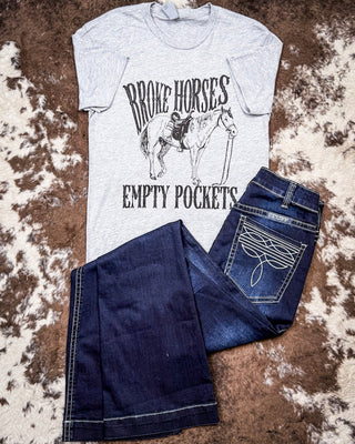 Broke Horses Empty Pockets Graphic Tee - Gray – Shirts & Tops from Bronco Western Supply Co.