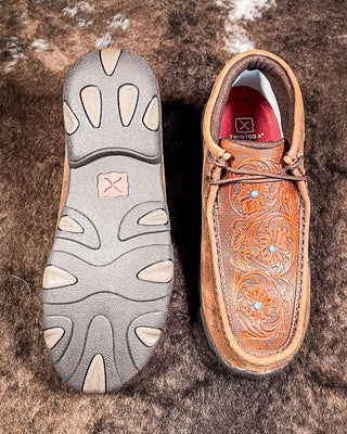Bronya Twisted X Chukka Driving Moc - Brown & Tooled Flower – Women's Shoes from Bronco Western Supply Co.