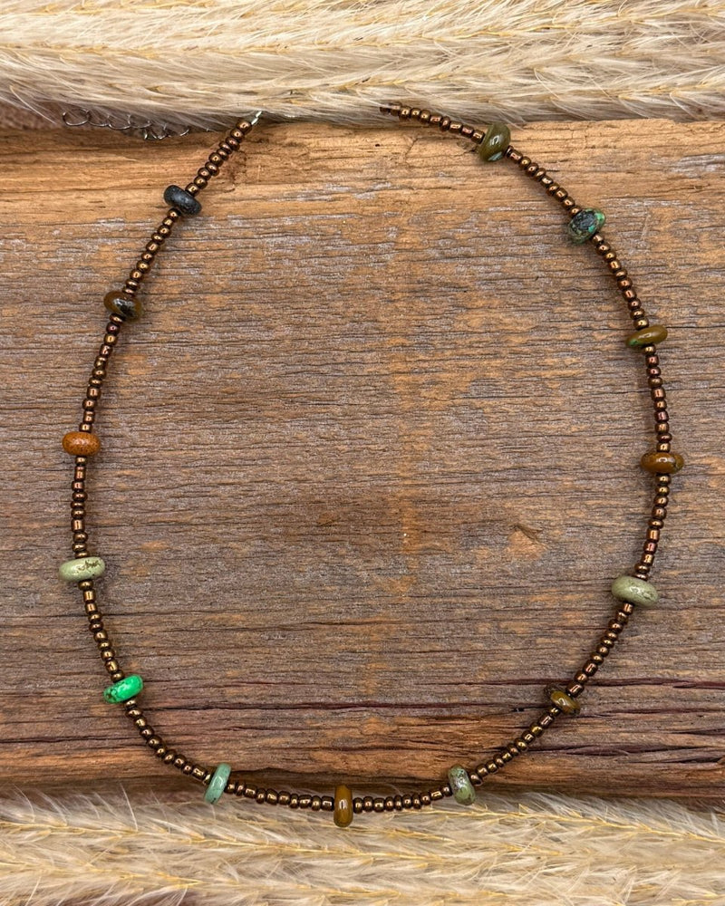 Bronze Seed Bead Necklace with Real Turquoise – Jewelry from Bronco Western Supply Co.