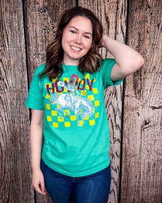 Buckin Babe Howdy Graphic Tee - Island Green – Shirts & Tops from Bronco Western Supply Co.