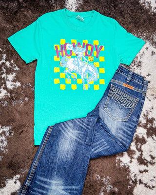 Buckin Babe Howdy Graphic Tee - Island Green – Shirts & Tops from Bronco Western Supply Co.