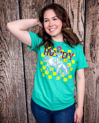 Buckin Babe Howdy Graphic Tee - Island Green – Shirts & Tops from Bronco Western Supply Co.