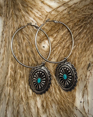 Calypso Concho Hoop Earrings in Turquoise – Jewelry from Bronco Western Supply Co.