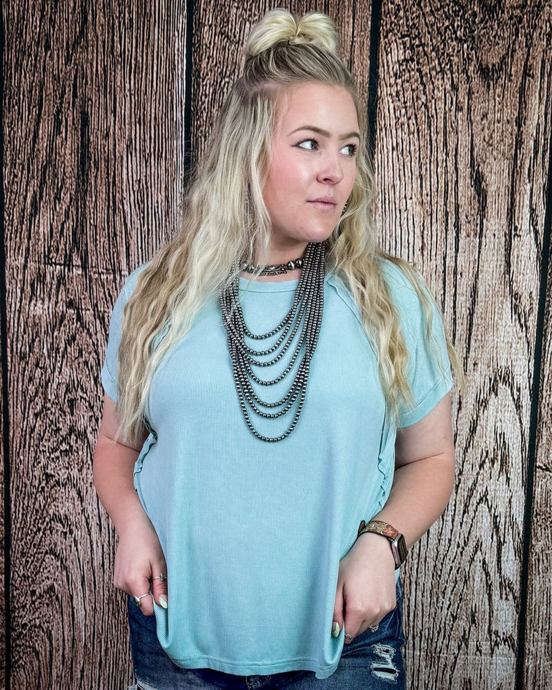 Canyon Fade Washed Ribbed Top in Dusty Aqua – Apparel from Bronco Western Supply Co.