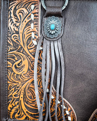 Canyon Nights Tooled Fringe Satchel in Coffee by Montana West – Purses & Wallets from Bronco Western Supply Co.
