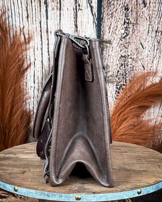 Canyon Nights Tooled Fringe Satchel in Coffee by Montana West – Purses & Wallets from Bronco Western Supply Co.