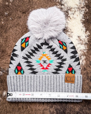 C.C. Aztec Pom Beanie - Light Grey – Accessories from Bronco Western Supply Co.