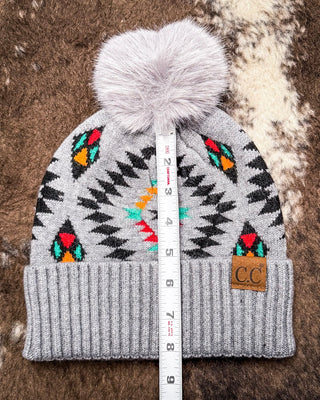 C.C. Aztec Pom Beanie - Light Grey – Accessories from Bronco Western Supply Co.