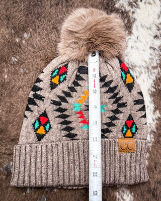 C.C. Aztec Pom Beanie - Taupe – Accessories from Bronco Western Supply Co.