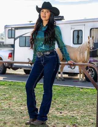 Class Act in Silver Bootcut Jeans by Cowgirl Tuff – Apparel from Bronco Western Supply Co.