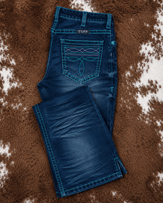 Colorful BootStitch Bootcut Jeans in Medium Wash by Cowgirl Tuff – Apparel from Bronco Western Supply Co.