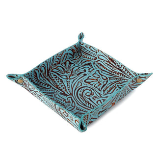 Copperwind Leather Catchall Tray in Aqua – Home Decor from Bronco Western Supply Co.