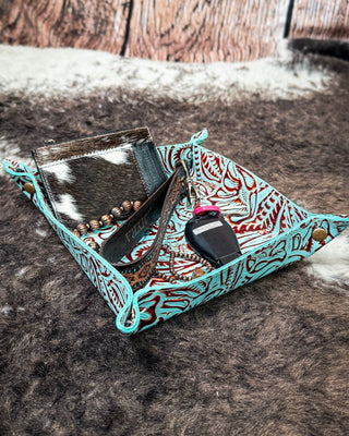 Copperwind Leather Catchall Tray in Aqua – Home Decor from Bronco Western Supply Co.
