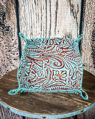 Copperwind Leather Catchall Tray in Aqua – Home Decor from Bronco Western Supply Co.